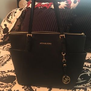 Michael Kors Black Leather Medium Tote Handbag